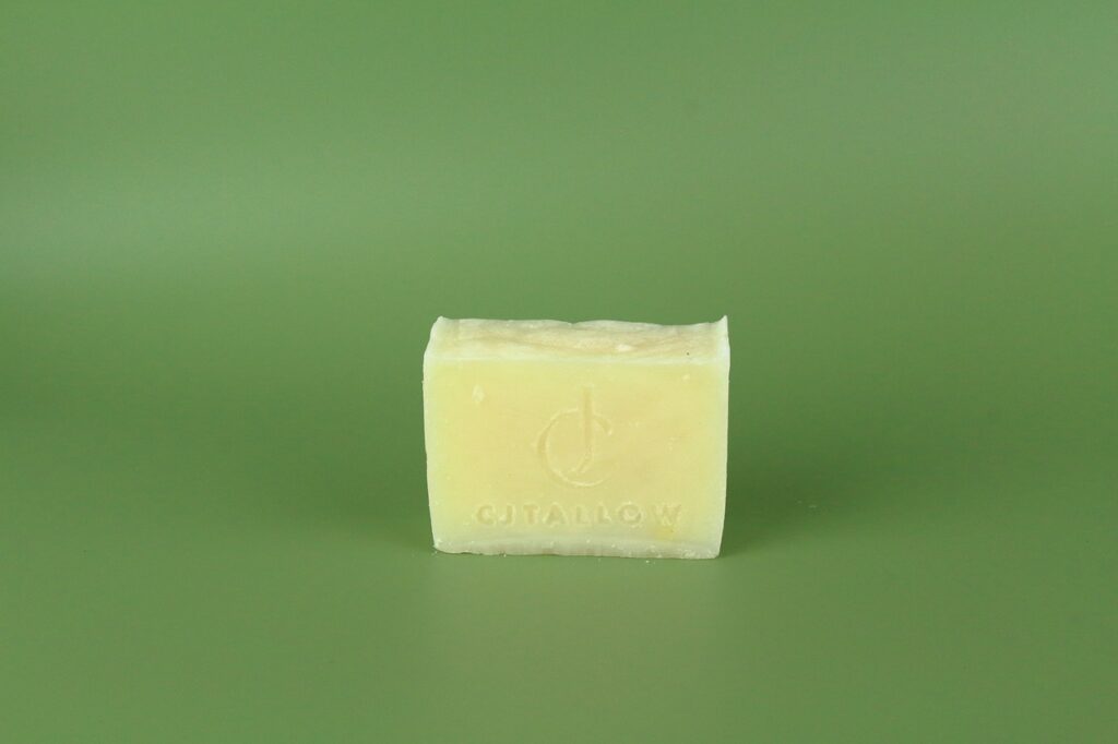 Lavender soap made with organic grass-fed British tallow by CJTALLOW, offering gentle cleansing and a soothing floral aroma