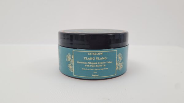 CJTALLOW Ylang Ylang scented whipped tallow moisturiser in a 60ml jar made with organic 100% grass-fed British tallow and plant-based oils