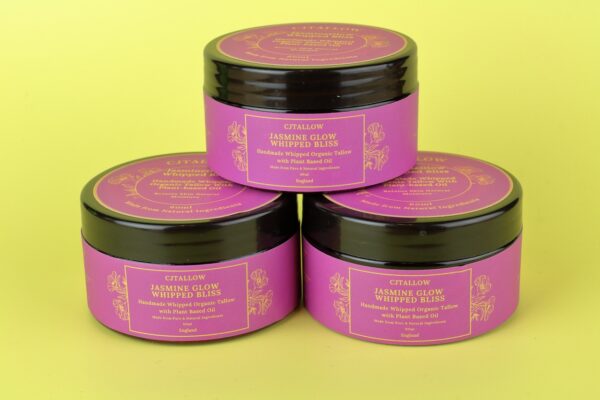 Jasmine-scented whipped organic tallow skin moisturiser by CJTALLOW, offering deep hydration and a luxurious floral aroma