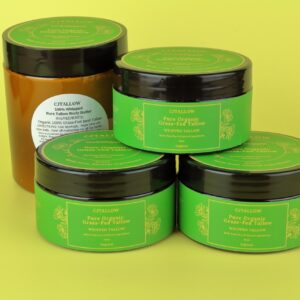 Whipped 100% pure organic grass-fed British tallow skin moisturiser, providing natural hydration and nourishment.