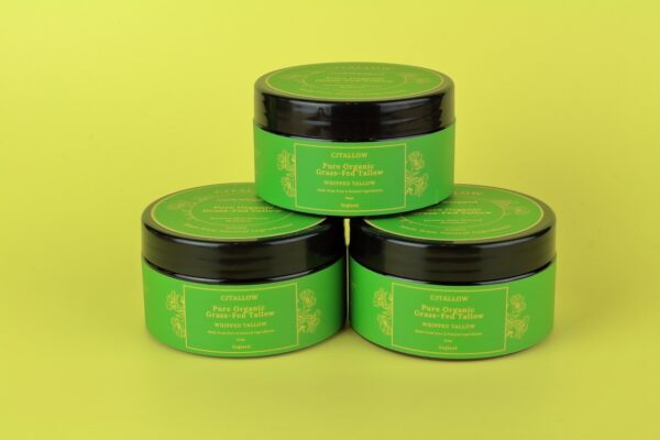 Whipped 100% pure organic grass-fed British tallow skin moisturiser, providing natural hydration and nourishment.