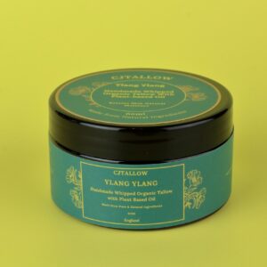 Ylang Ylang-scented whipped organic pasture-raised British tallow by CJTALLOW, enriched with plant-based oils for natural skin hydration.