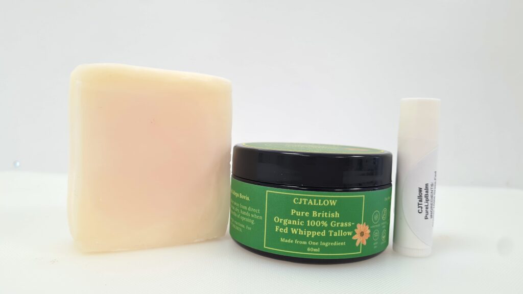 CJTALLOW Pure Skincare Set – Organic Grass-Fed Whipped Tallow, Unscented Soap & Natural Lip Balm