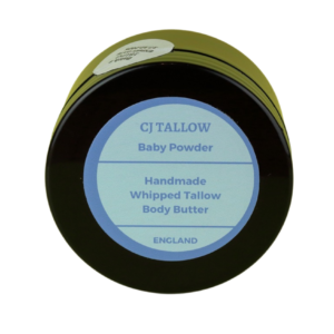 Whipped organic grass-fed British tallow with a baby powder scent, perfect for gentle, natural skin nourishment by CJTALLOW