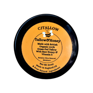 CJTALLOW Tallow & Honey Balm – Handmade Organic Grass-Fed Beef Tallow Moisturiser with Raw Honey & Vitamin E, 80g Jar, UK