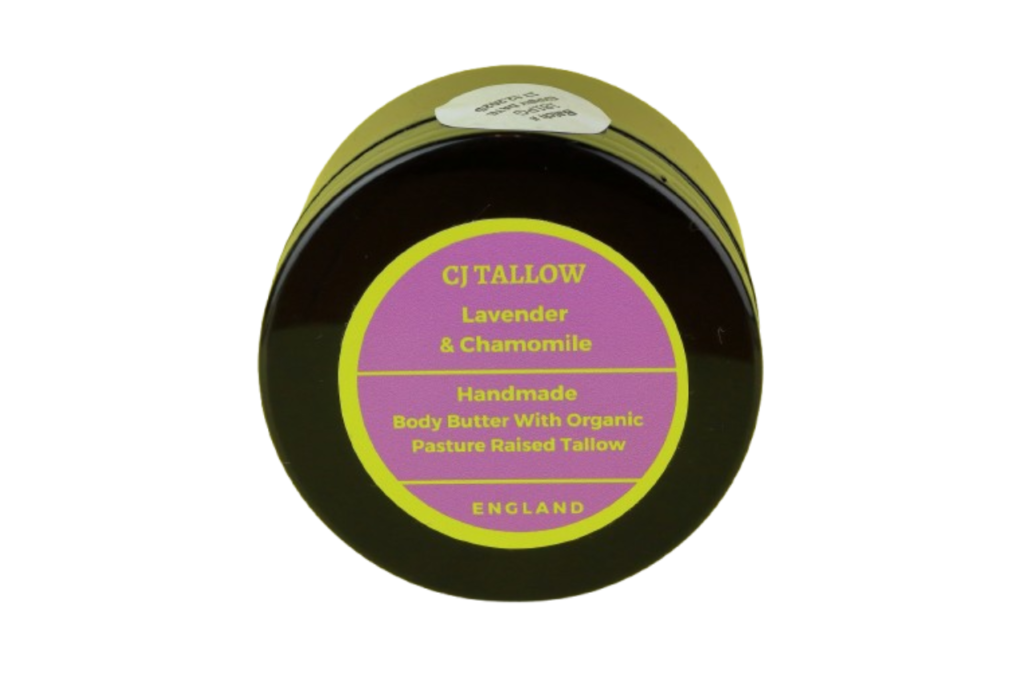 Whipped Lavender & Chamomile Tallow Balm, a soothing moisturiser for dry, chapped hands and feet, made with organic tallow