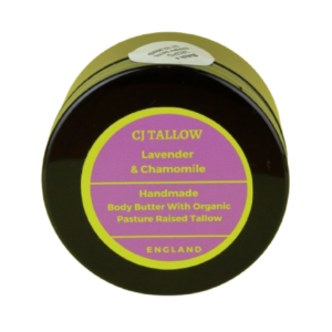 Whipped Lavender & Chamomile Tallow Balm, a soothing moisturiser for dry, chapped hands and feet, made with organic tallow