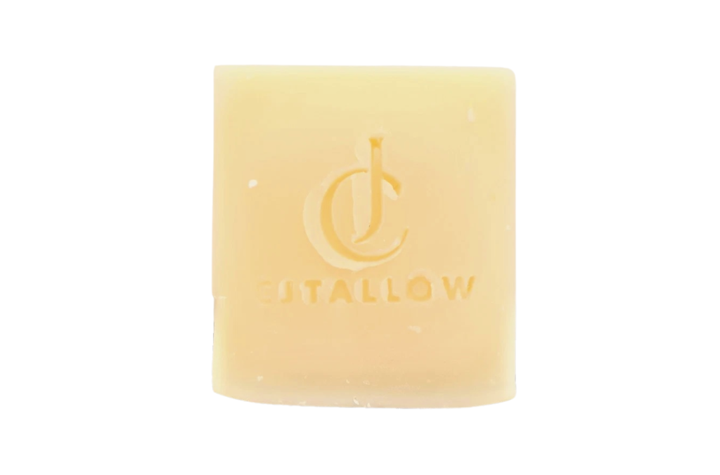 CJTALLOW Sandalwood & Patchouli Tallow Soap — handcrafted cold-process soap bar with pure sandalwood and patchouli essential oils, organic grass-fed British tallow, cream to off-white colour, handmade in the UK