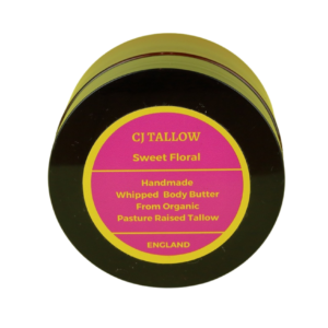 Whipped tallow body butter with a sweet pear and freesia scent, offering a sweet floral explosion and deep skin hydration.