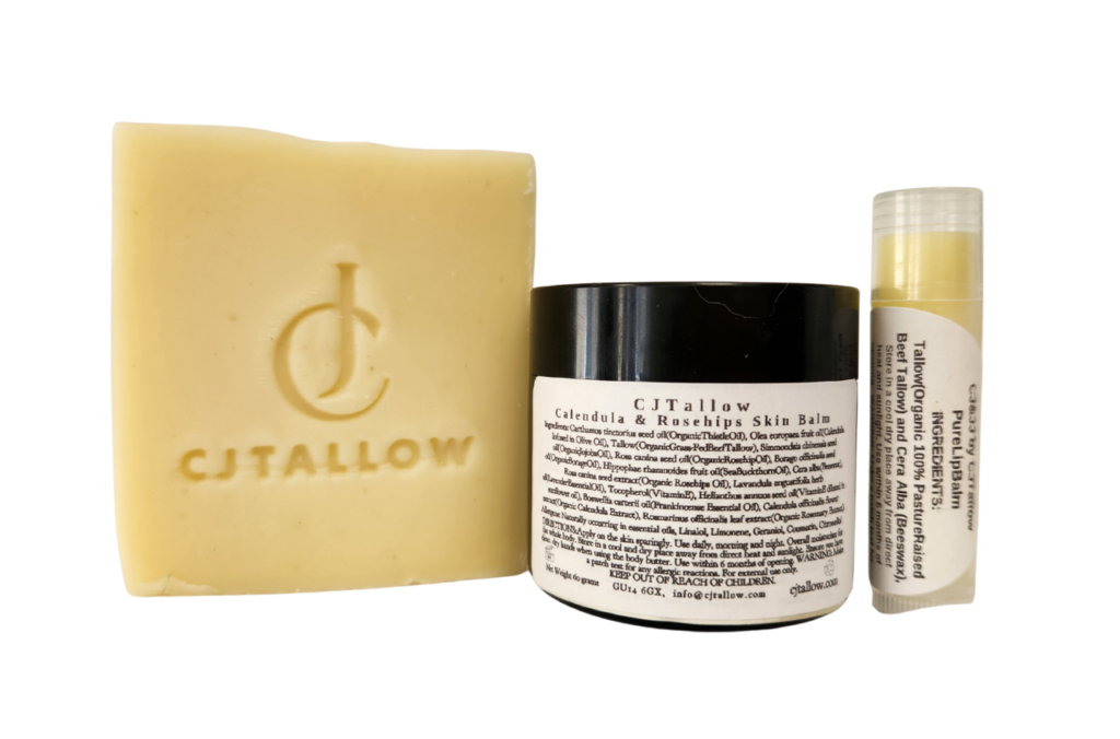 Handmade Calendula Soap made with grass-fed British tallow, calendula-infused olive oil, coconut oil, castor oil and lavender essential oil.