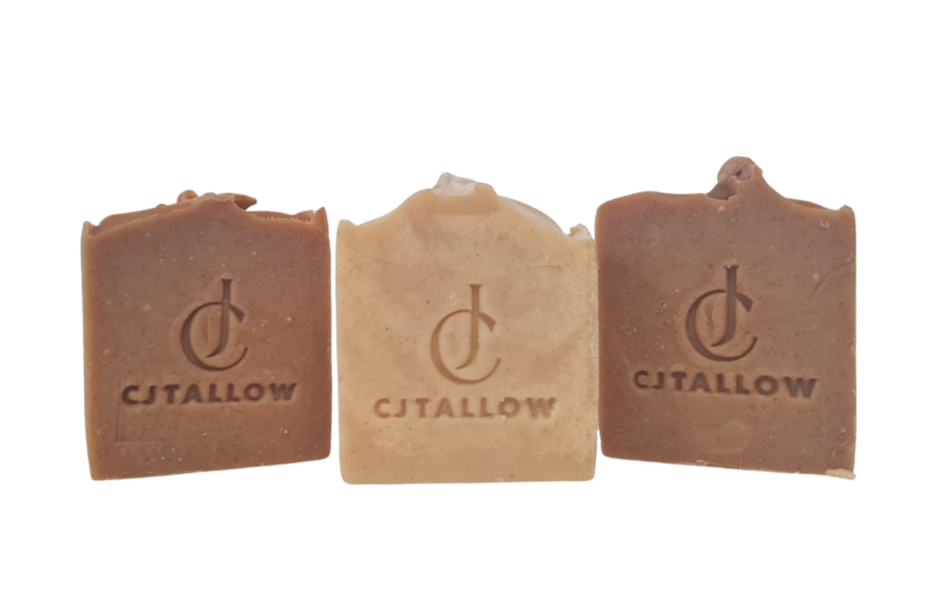 Handcrafted CJTallow tallow soap with turmeric and honey made from British grass-fed beef tallow for gentle everyday cleansing.