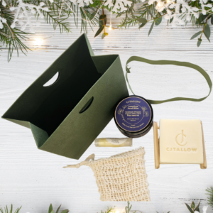 CJTallow Christmas skincare gift set with tallow balm, handmade soap, lip balm, soap bag and soap rack