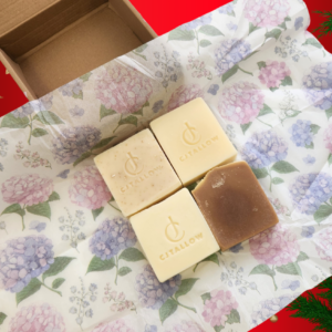 CJTallow Christmas gift set with four handmade cold-process tallow soap bars for natural skincare