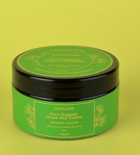 Whipped 100% pure organic grass-fed British tallow skin moisturiser, providing natural hydration and nourishment.